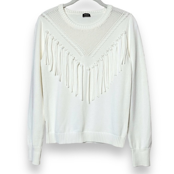 MARELLA Ivory Fringe Pullover Sweater XS off-white cream tassels neutral jumper - Picture 2 of 11